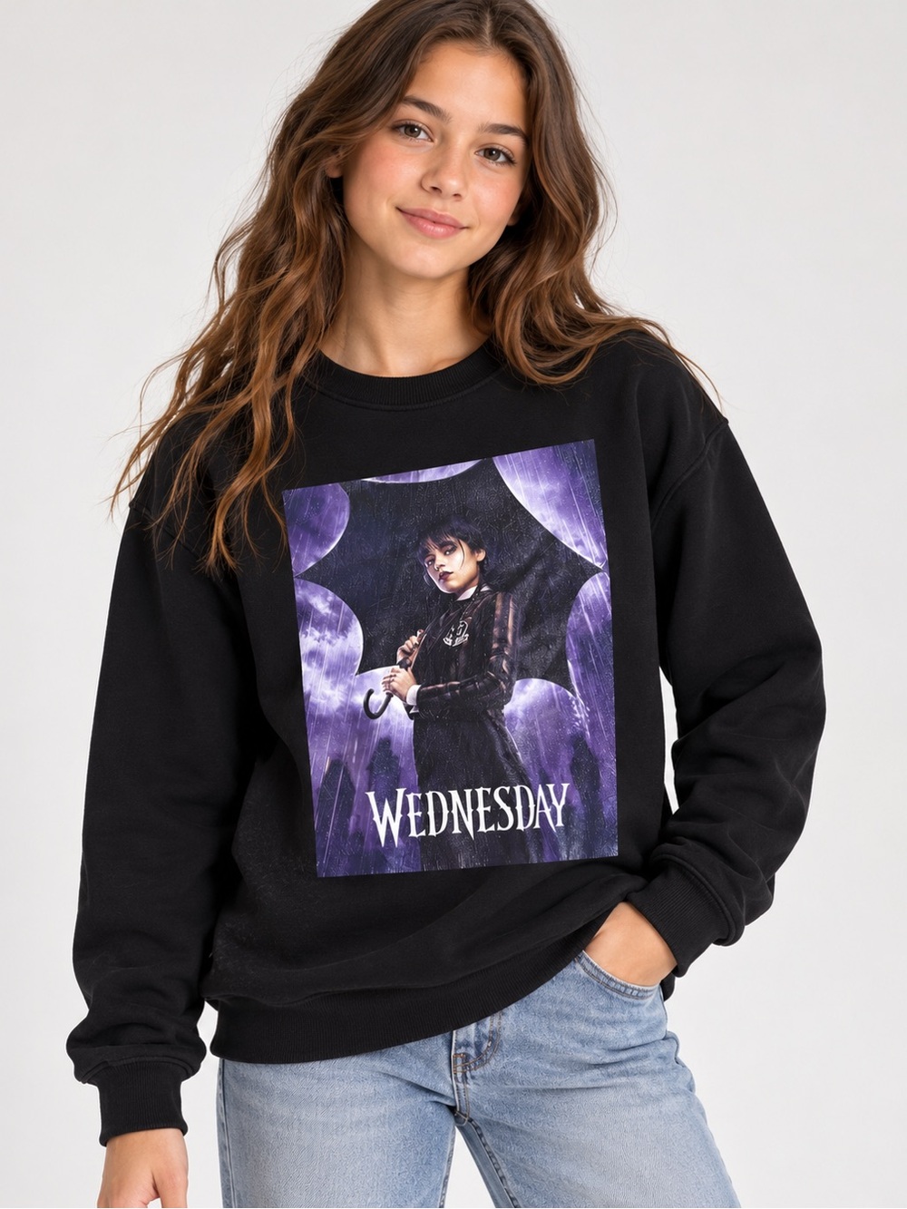 Wednesday Addams Black Graphic Sweatshirt Girls 12–13Y
